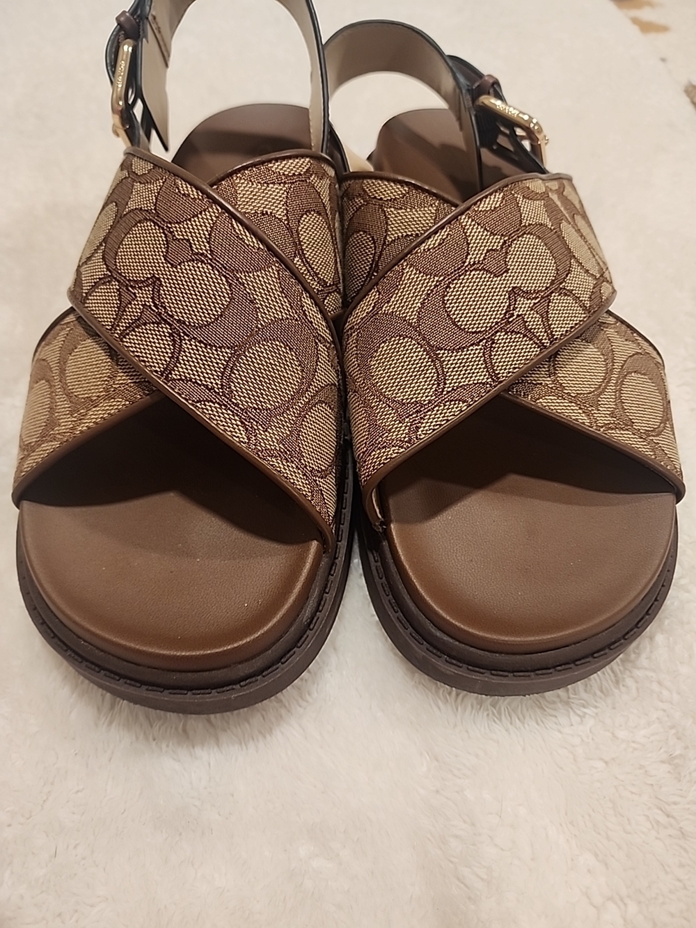 Coach Brown Signature Jacquard Crossband Slingback Sandals Sz 9b Excellent Cond. - Picture 5 of 7